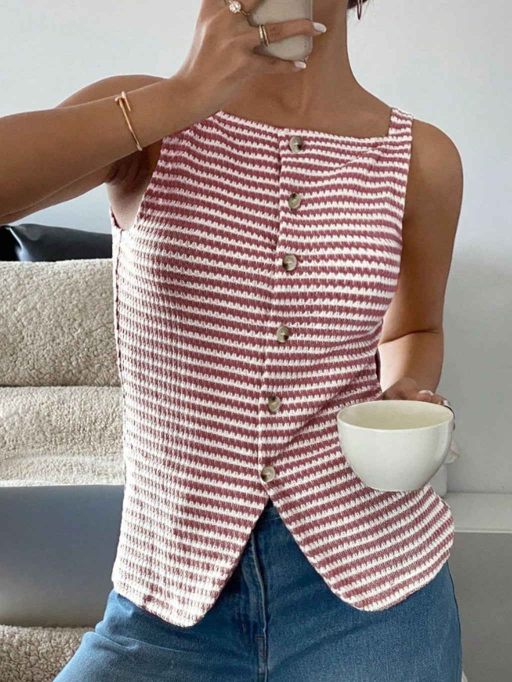 Button Down Striped Tank