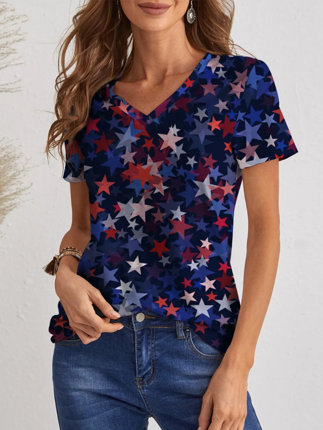 Star V-Neck Short Sleeve T-Shirt