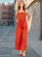 Button Detail Wide Strap Jumpsuit