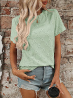 Eyelet Round Neck Short Sleeve Top