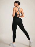 Crisscross Back Sleeveless Active Jumpsuit - felvior