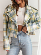 Lapel Collar Plaid Cropped Jacket