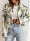 Lapel Collar Plaid Cropped Jacket - felvior