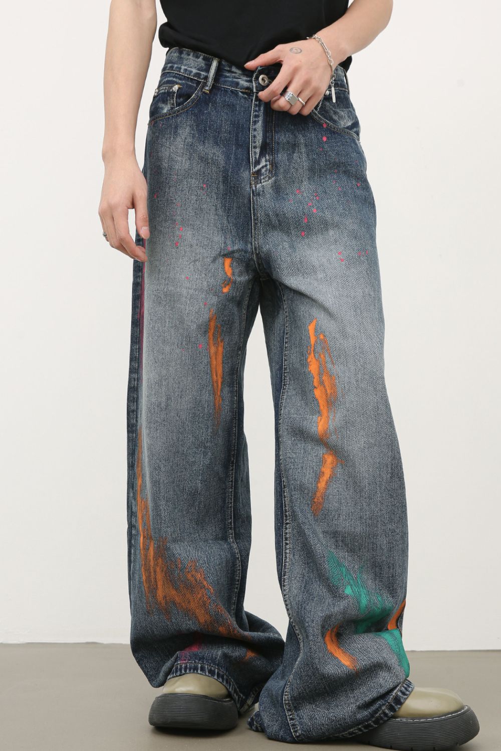 Men's Splash Print Wide Leg Jeans Zweitbild