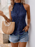 Lace Grecian Neck Tie Back Top - felvior