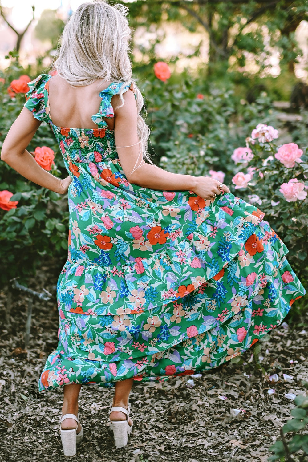 Tiered Ruffled Printed Sleeveless Dress - felvior