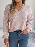 Heart Pattern V-Neck Long Sleeve Sweater - felvior