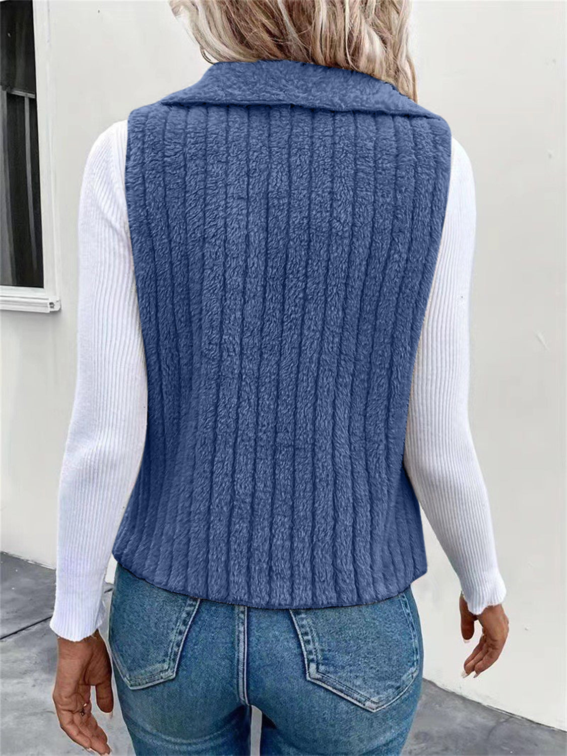 Open Front Fuzzy Vest Coat - felvior