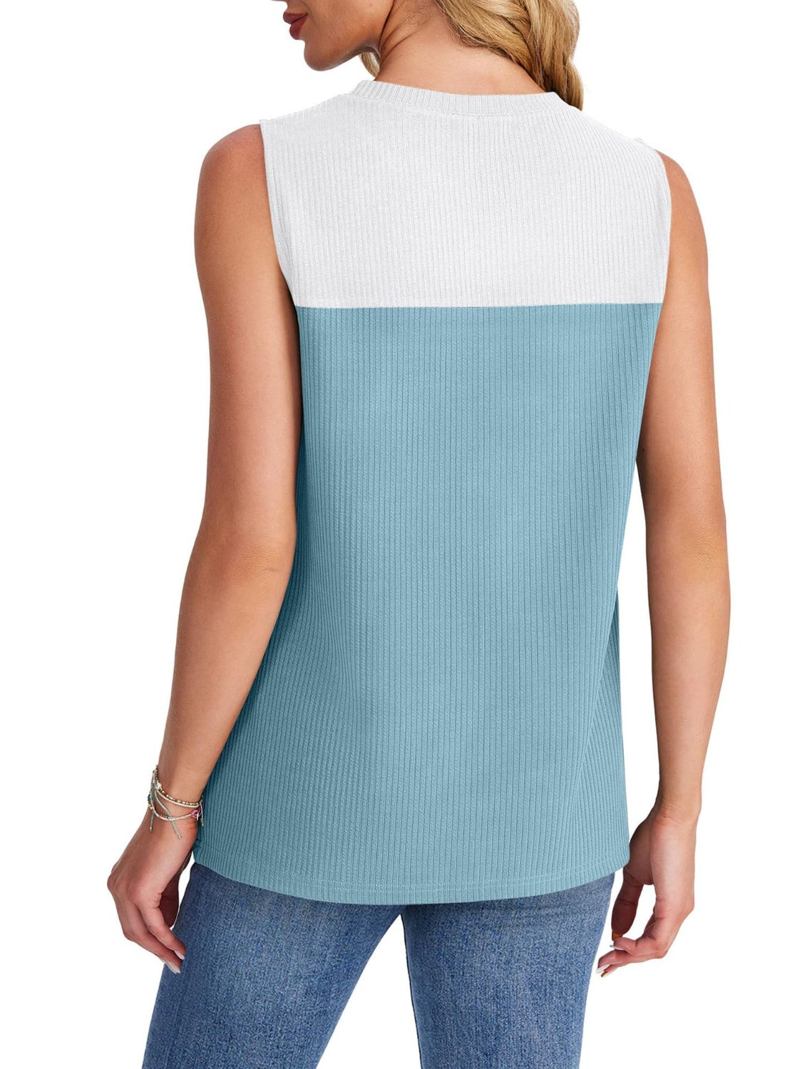 Color Block Round Neck Tank - felvior