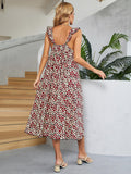 Printed Ruffled Sleeveless Midi Dress - felvior