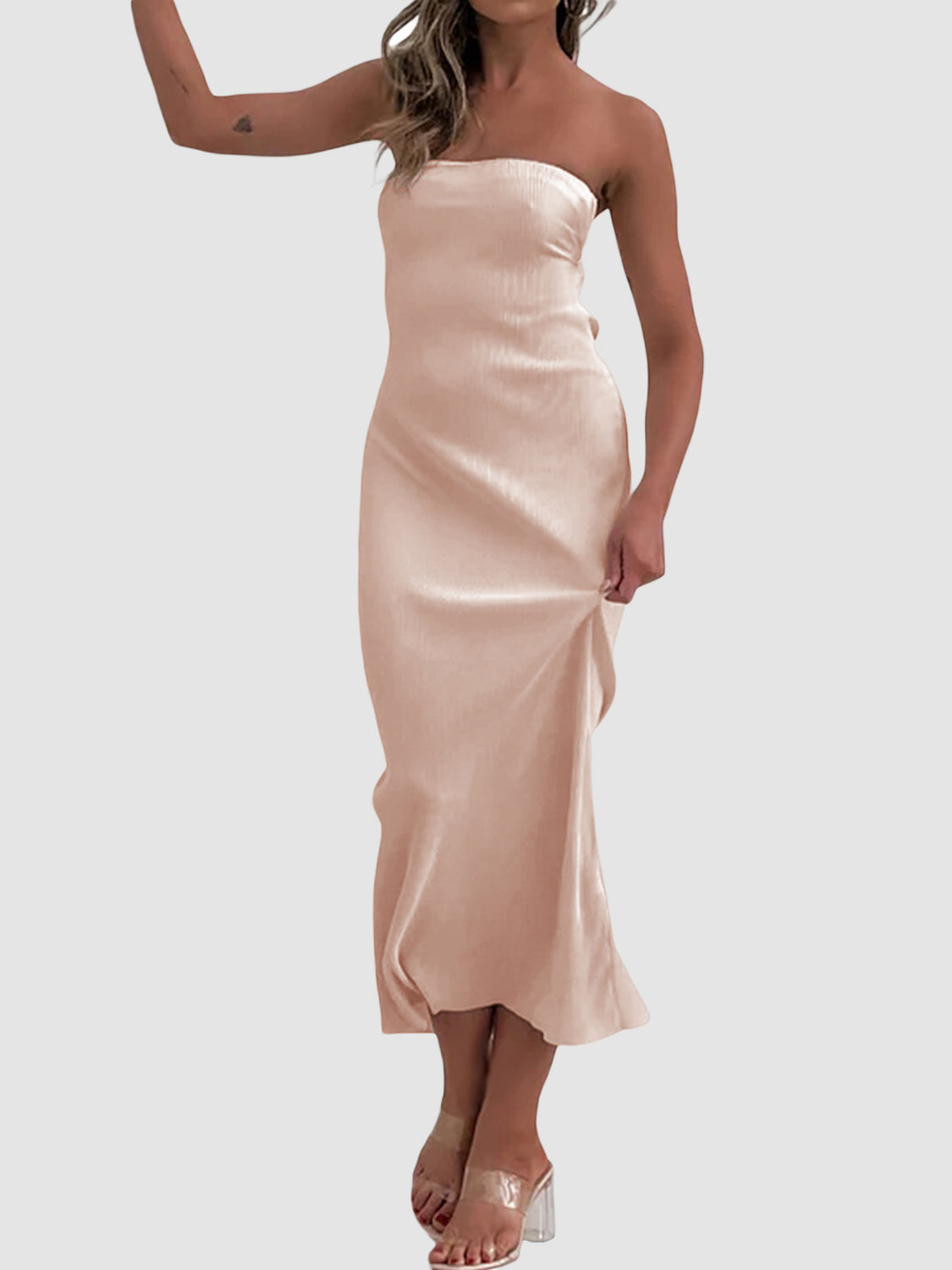 Lace-Up Back Tube Maxi Dress - felvior