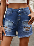 Distressed Raw Hem Denim Shorts - felvior