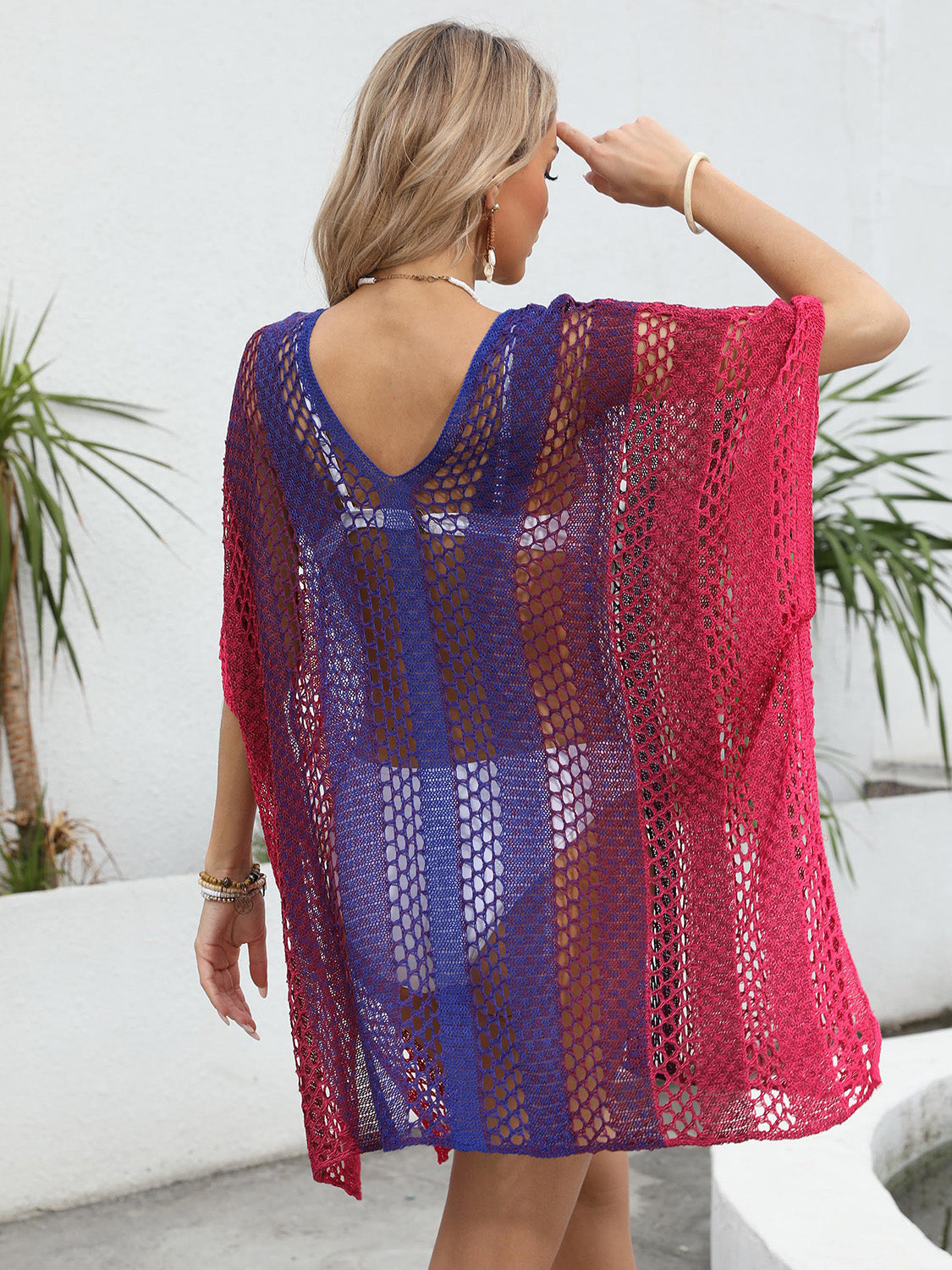 Openwork Contrast V-Neck Cover-Up - felvior