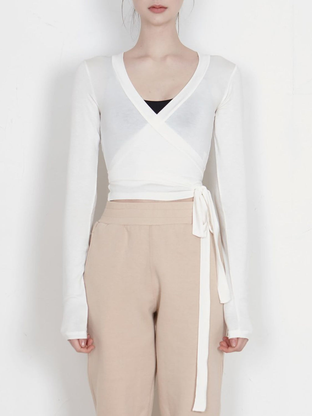 Tied Surplice Long Sleeve Top