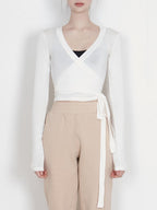 Tied Surplice Long Sleeve Top