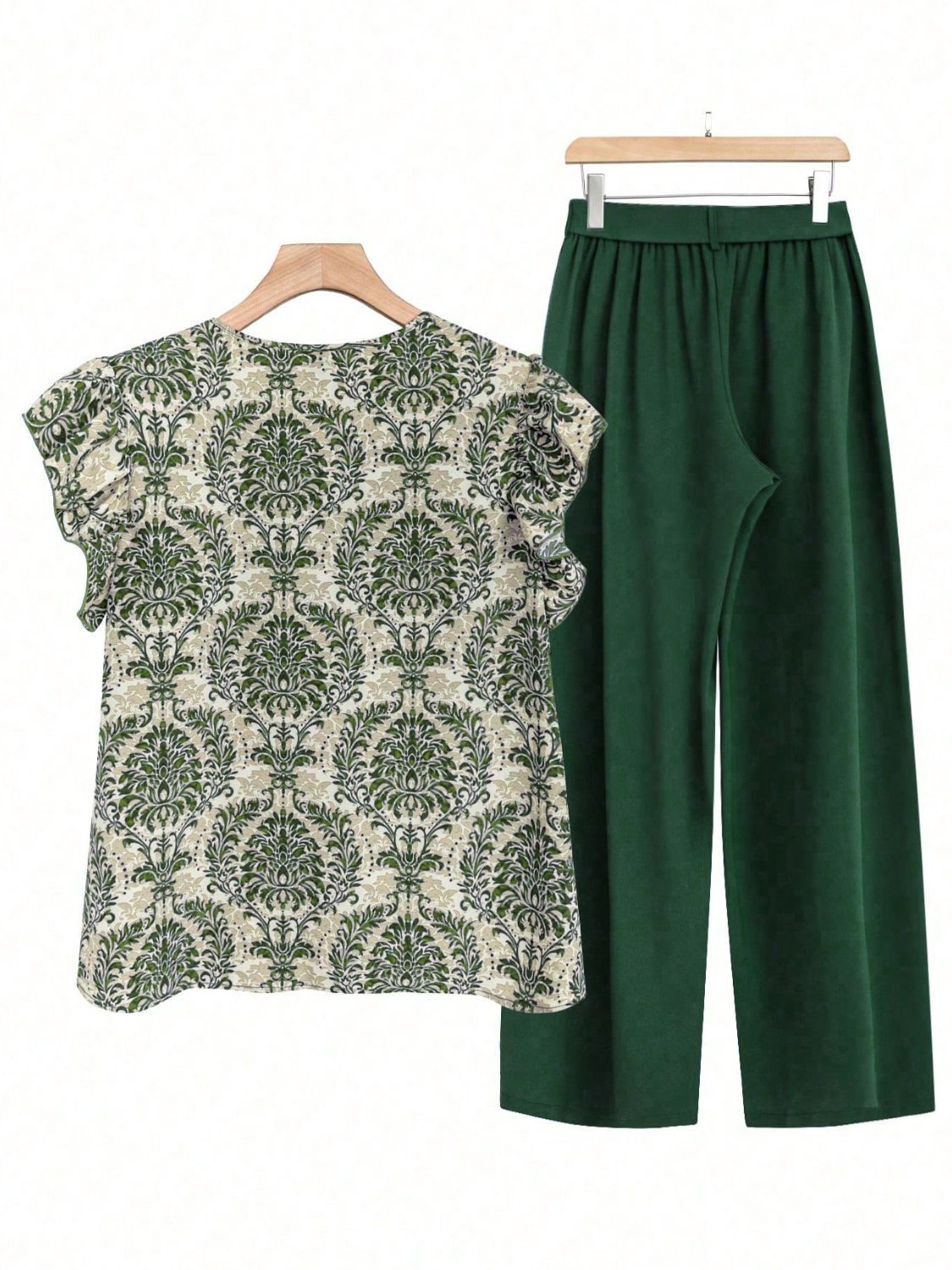 Printed Ruffled Cap Sleeve Top and Pants Set - felvior