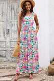 Round Neck Sleeveless Maxi Dress with Pockets - felvior