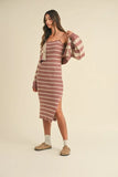 MABLE Stripe Crop Cardigan and Bodycon Dress Sweater Set - felvior