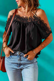 Spaghetti Strap Cold-Shoulder Lace Trim Blouse - felvior
