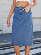 Slit Back Midi Denim Skirt