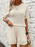 Tassel Round Neck Top and Shorts Set - felvior