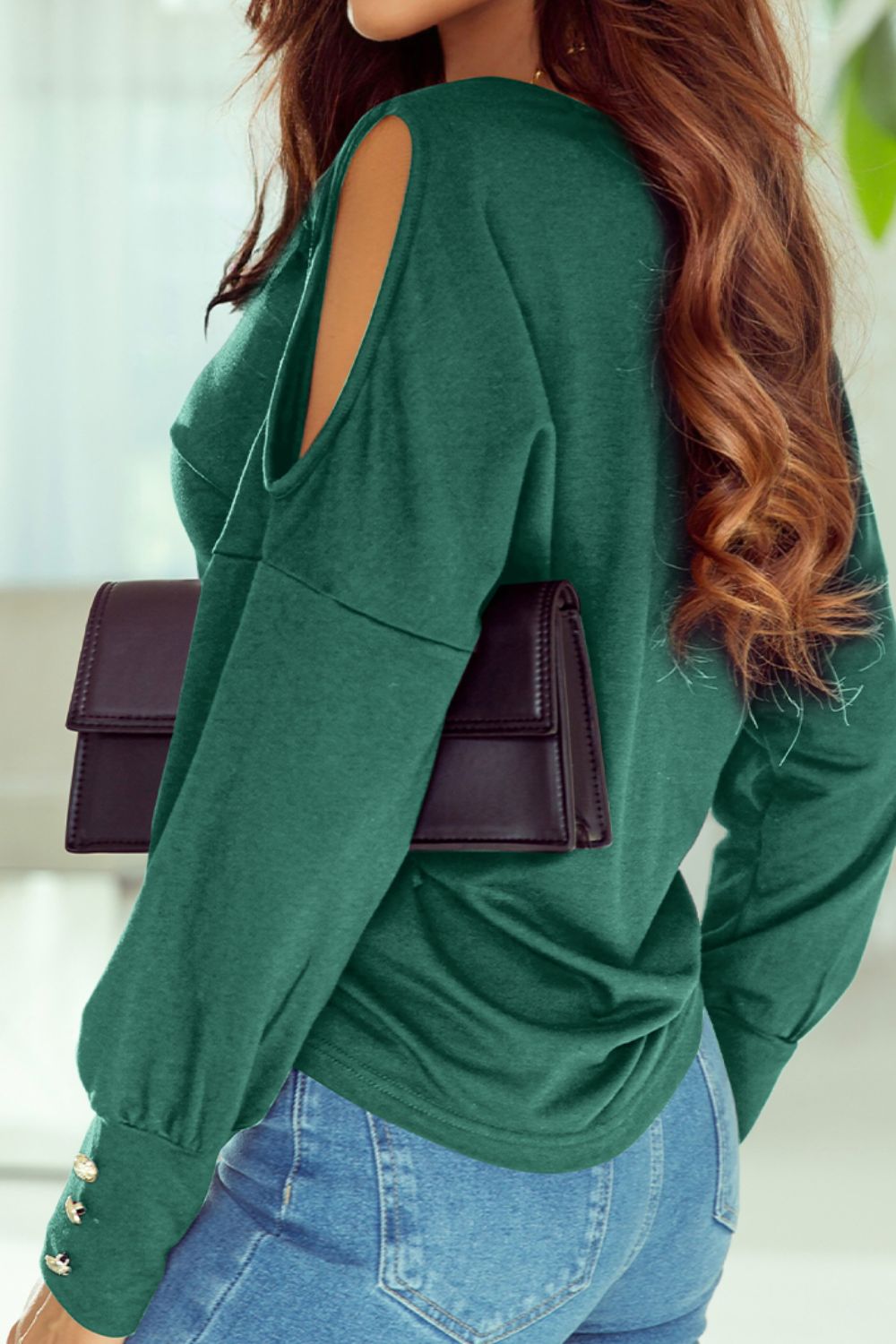 Cutout Round Neck Long Sleeve Top - felvior