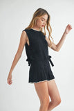 MABLE Side Tie Detail Knit Vest and Shorts Set - felvior