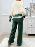 Devine Slit Striped Round Neck Top and Pants Sweater Set - felvior