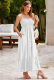Smocked Spaghetti Strap Ruffle Hem Dress - felvior
