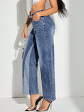 Contrast Patchwork Straight Jeans with Pockets - felvior