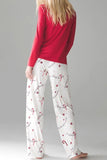 Round Neck Long Sleeve Top and Printed Pants Lounge Set - felvior