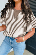 Contrast Striped Ruffle Short Sleeve Top