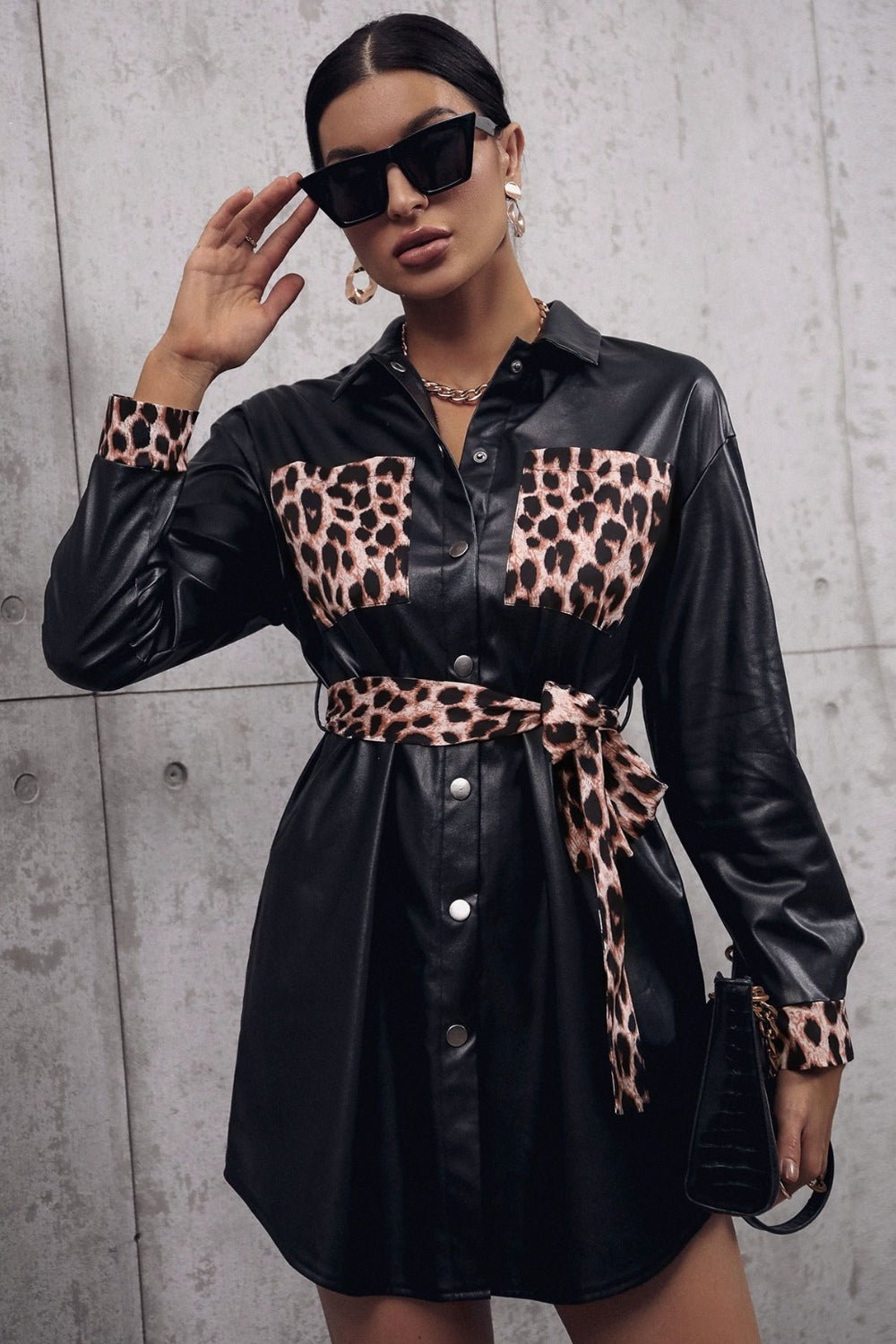 Ivy Lane Tied Leopard Snap Down Trench Coat - felvior
