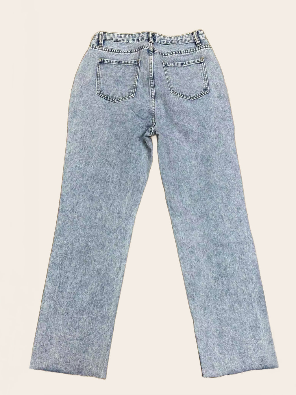 Distressed Straight Leg Jeans with Pockets
