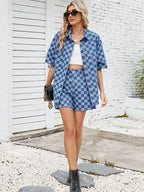 Button Down Checkered Denim Shirt