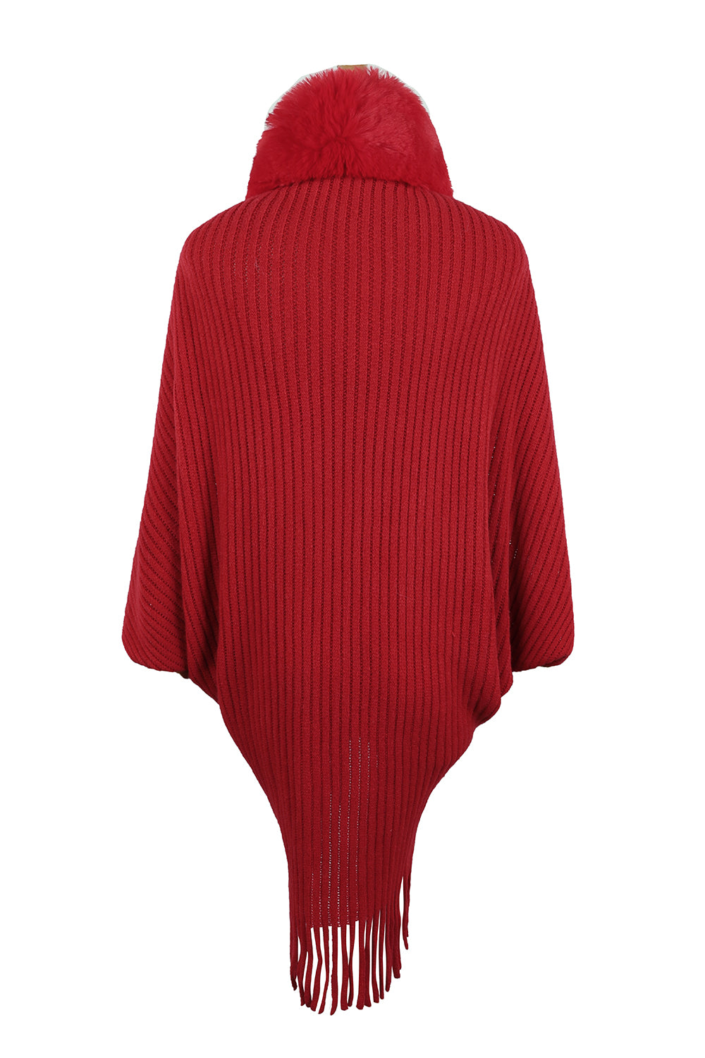 Fringe Detail Long Sleeve Ribbed Poncho - felvior