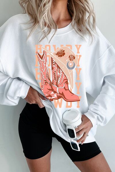 Boots Graphic Round Neck Long Sleeve Sweatshirt