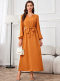 Tie Waist Puff Sleeve Maxi Dress - felvior
