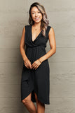 Perfee Deep V Sleeveless Tulip Hem Dress - felvior