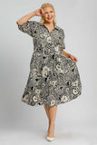 Umgee Full Size Printed Smocked Cuff Puff Sleeve Midi Dress Plus Size - felvior