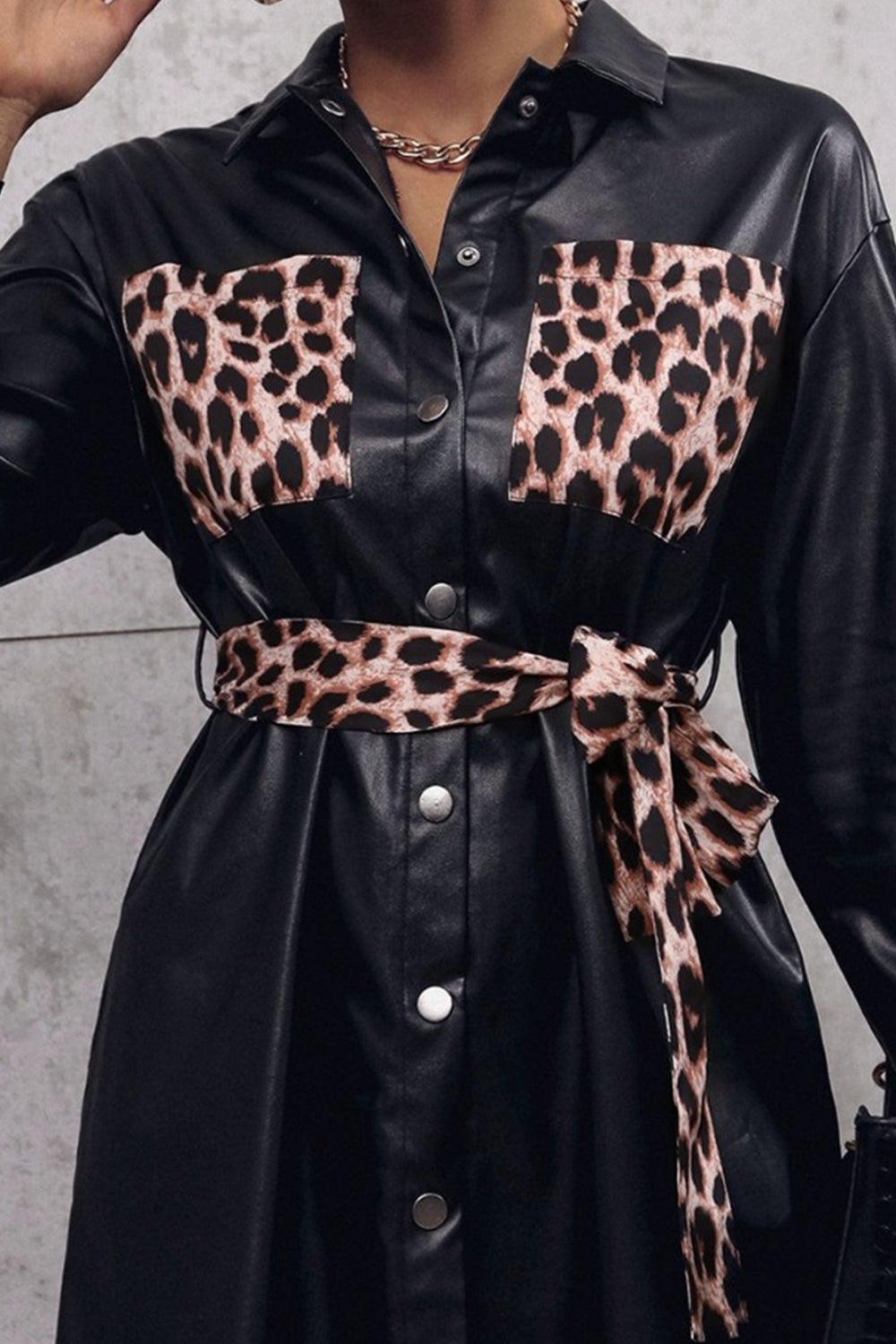 Ivy Lane Tied Leopard Snap Down Trench Coat - felvior