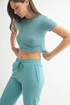 MONO B Essential Micro-ribbed Cropped Athleisure Tee