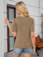 Textured V-Neck Cold Shoulder Top