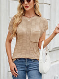 Round Neck Short Sleeve Knit Top - felvior