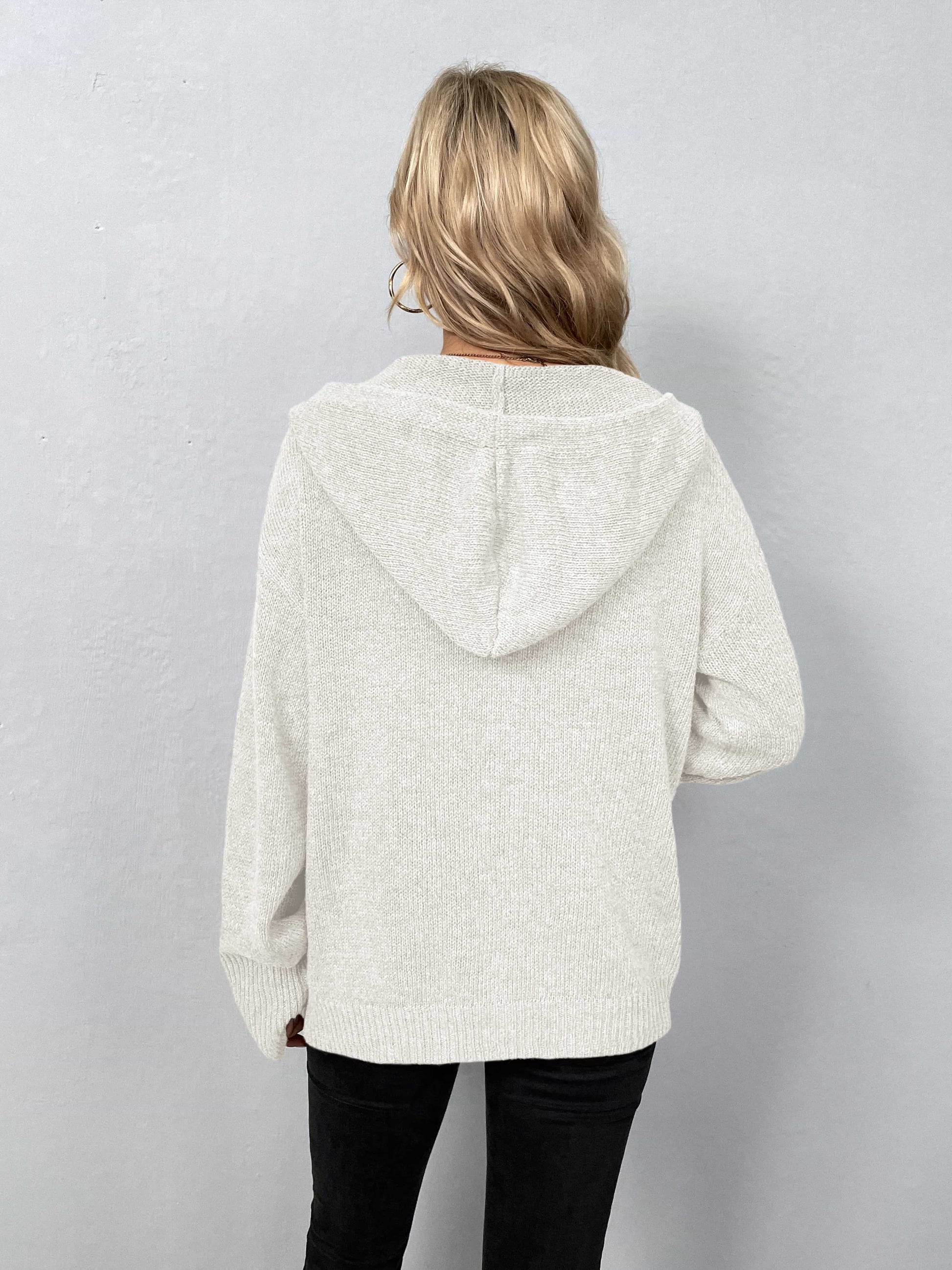 Button-Down Long Sleeve Hooded Sweater - felvior