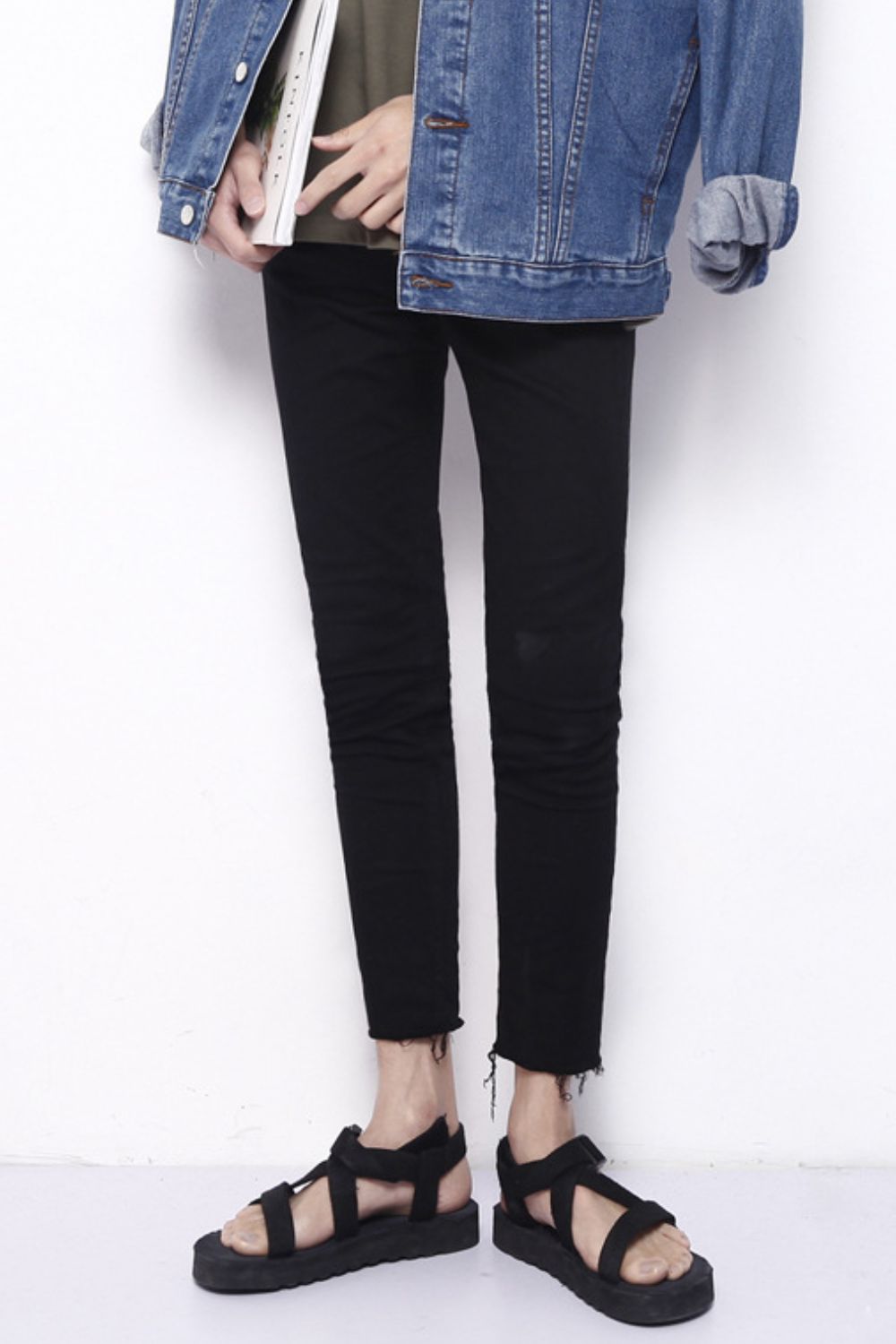 Men's Frayed Hem Skinny Jeans