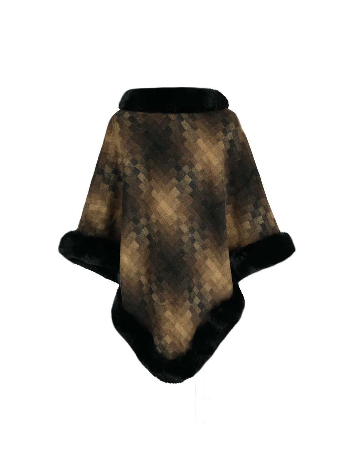 Faux Fur Trim Poncho - felvior