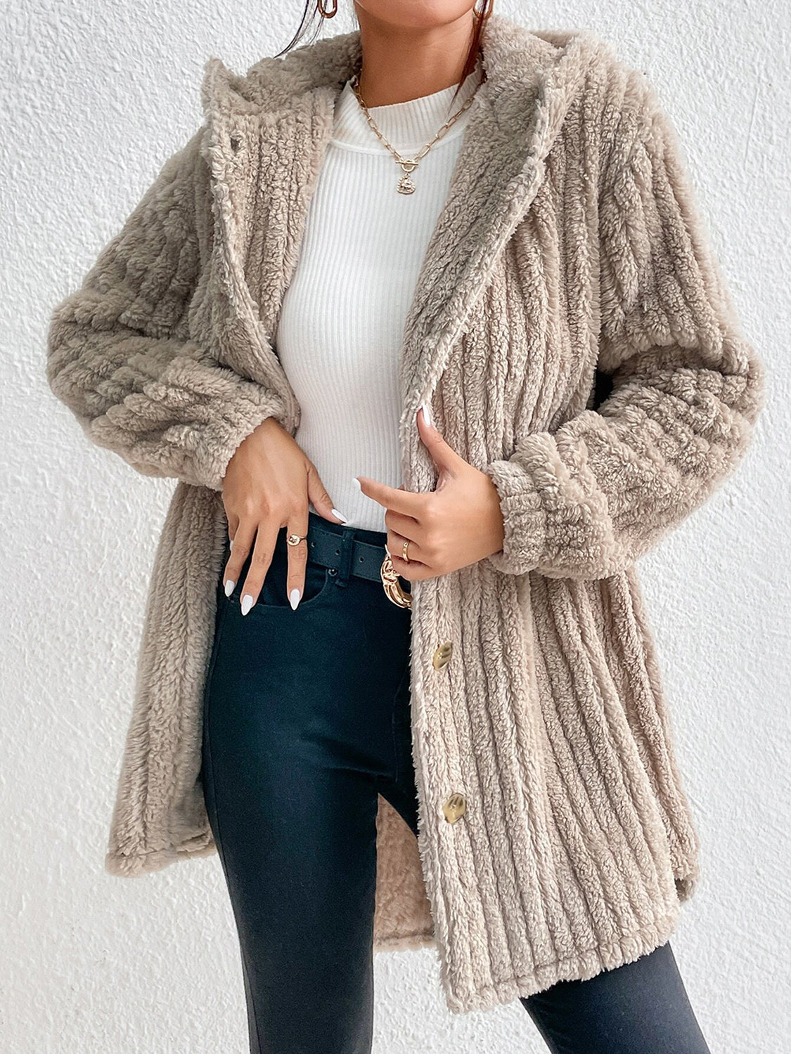 Button Down Hooded Coat - felvior