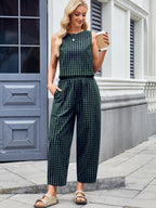 Plaid Sleeveless Top and Pants Set