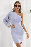 One Shoulder Raglan Sleeve Pencil Sweater Dress - felvior